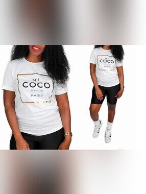 COCO Paris Graphic Tee in Pink with Gold Accent